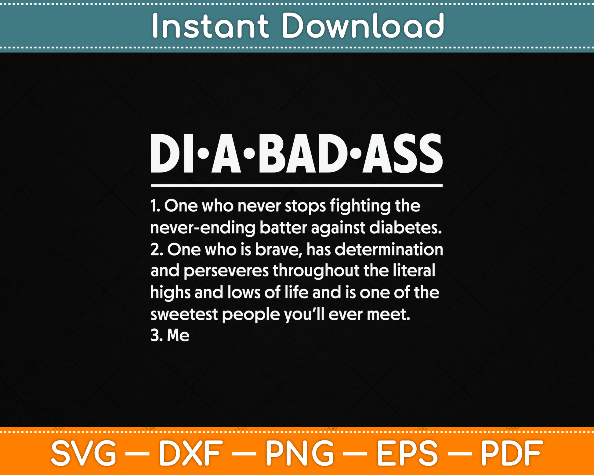 Diabetic Diabetes Fighter Patient Diabadass Definition SVG Digital Cutting File