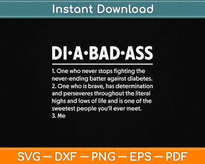 Diabetic Diabetes Fighter Patient Diabadass Definition SVG Digital Cutting File