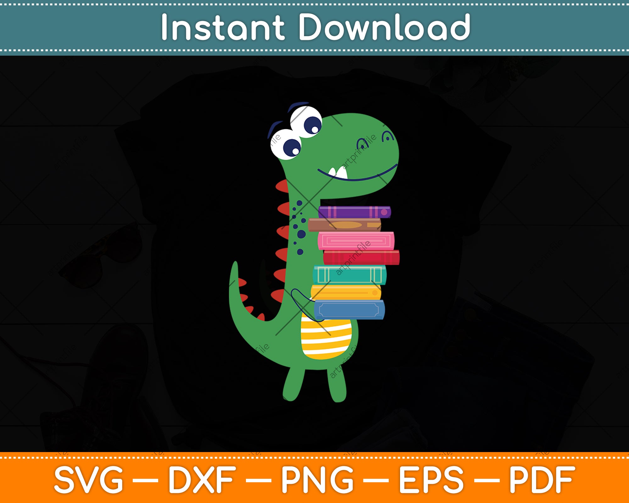 Librosaurus Dino Carrying Books Librarian Svg Digital Cutting File – artprintfile
