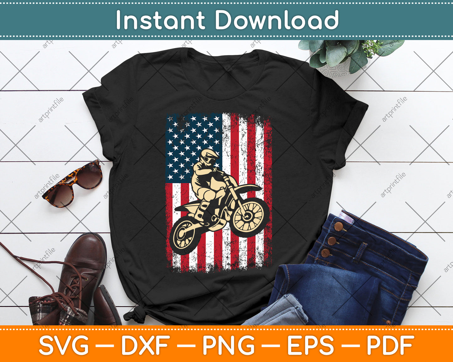 American Flag Dirt Bike Motocross 4th of July SVG Digital Cutting File