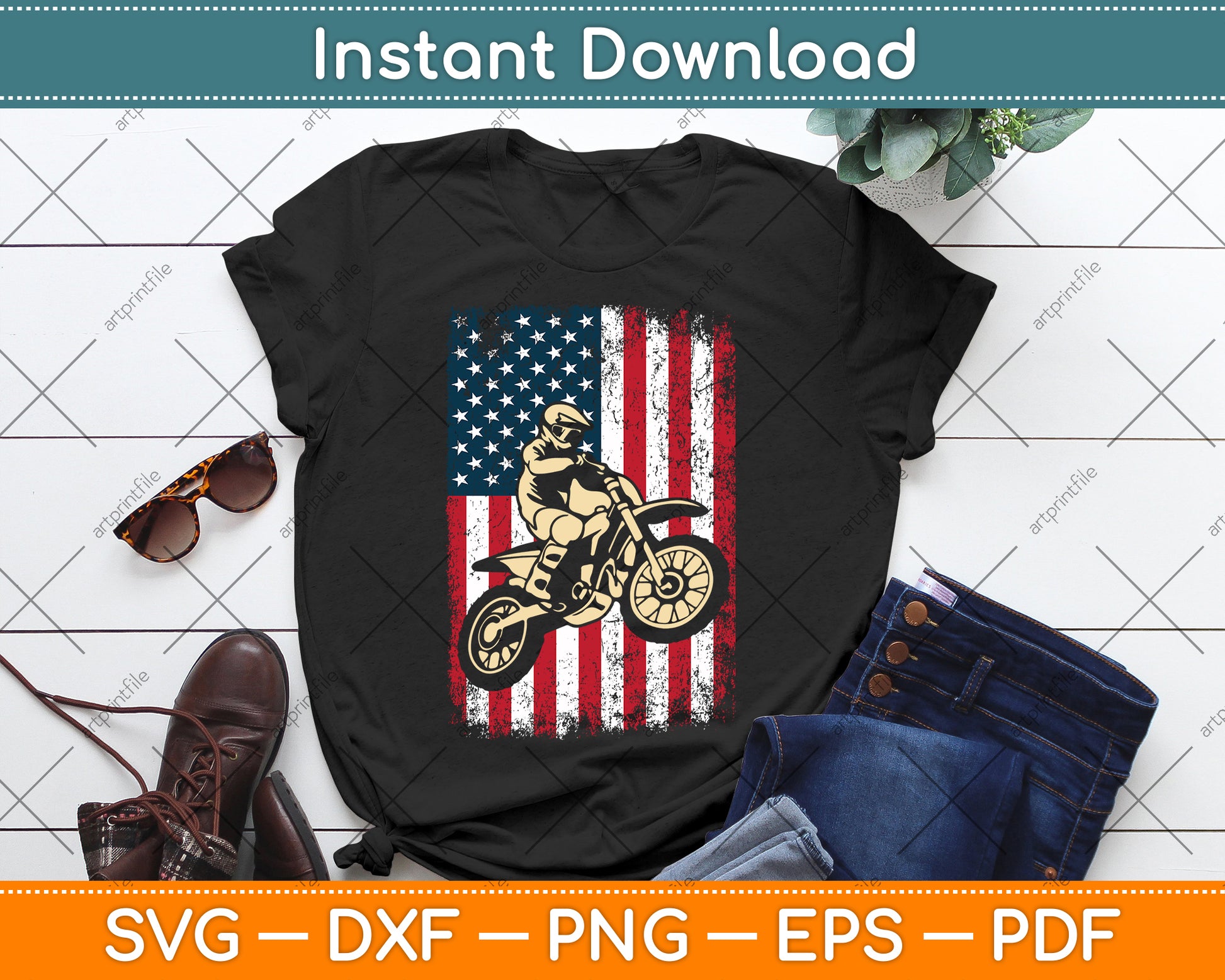 American Flag Dirt Bike Motocross 4th of July SVG Digital Cutting File