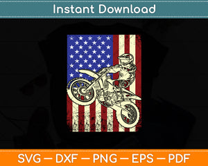 Dirt Bike American Flag Motocross Biker 4th of July Svg Digital Cutting File