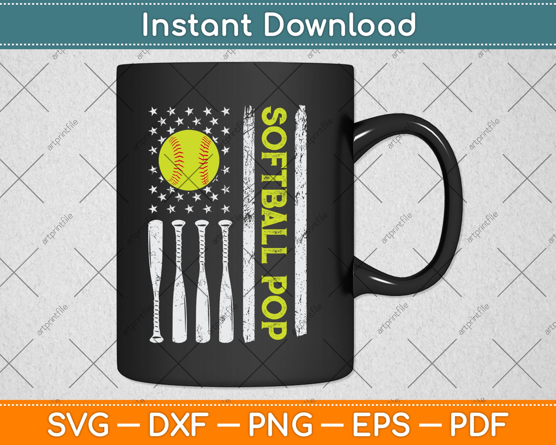 Distressed USA American Flag Softball Pop Father's Day Svg Digital Cutting File