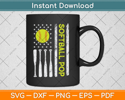 Distressed USA American Flag Softball Pop Father's Day Svg Digital Cutting File
