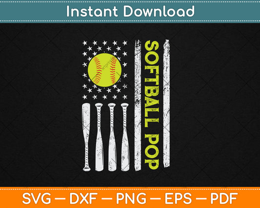 Distressed USA American Flag Softball Pop Father's Day Svg Digital Cutting File