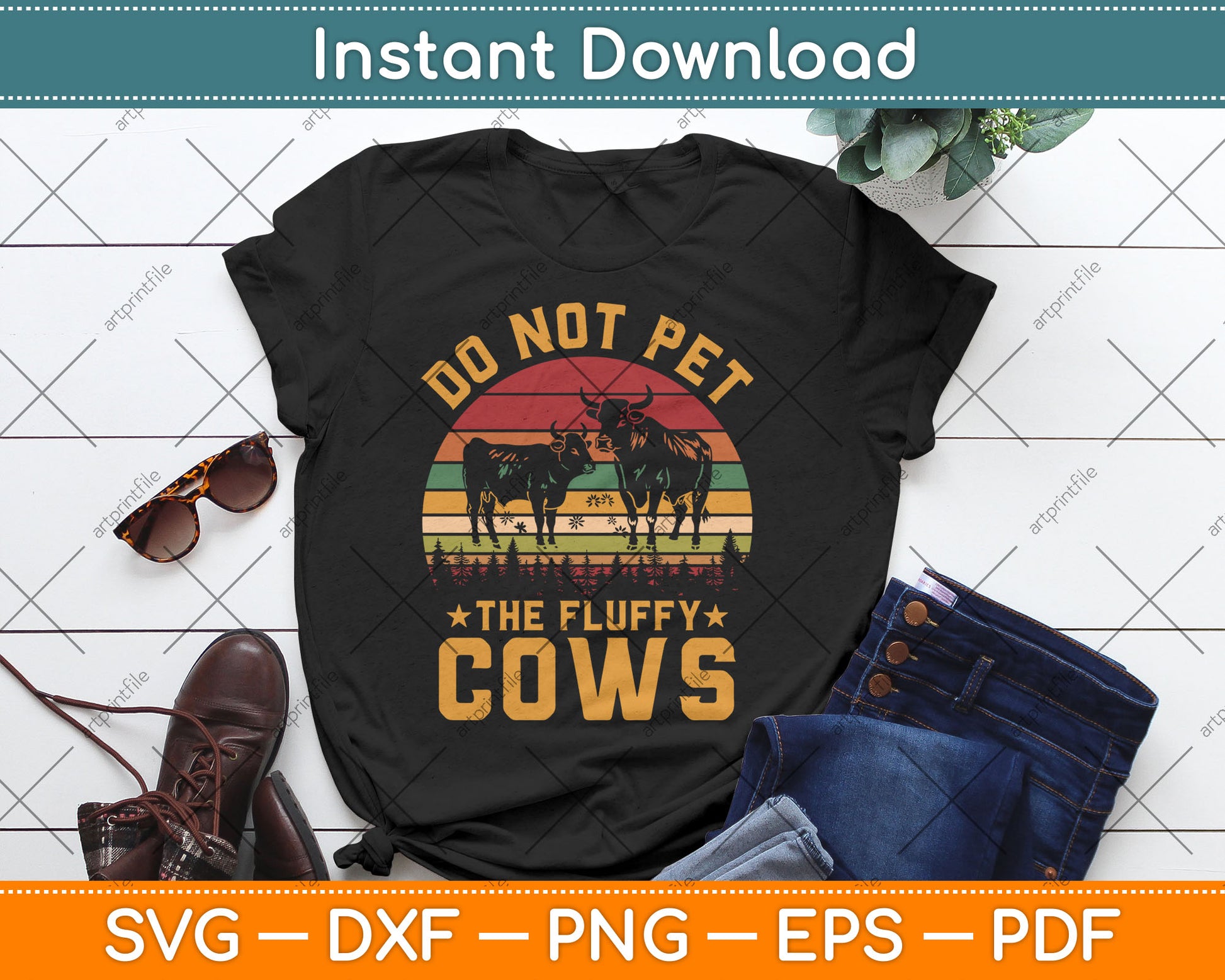 Do Not Pet The Fluffy Cows Vintage Retro Cow Lover Svg Design Digital Cutting File