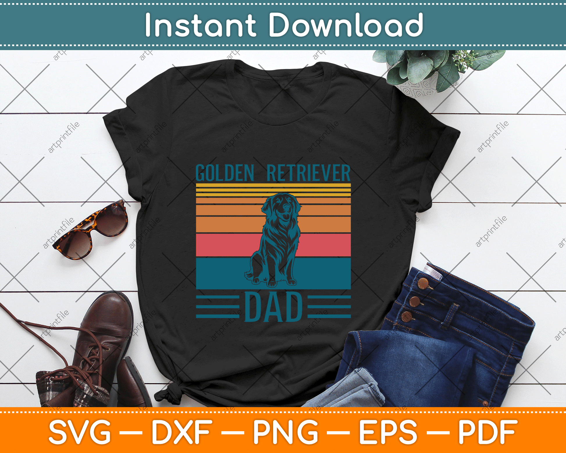 Dog Golden Dad Vintage Golden Retriever Dad SVG Digital File