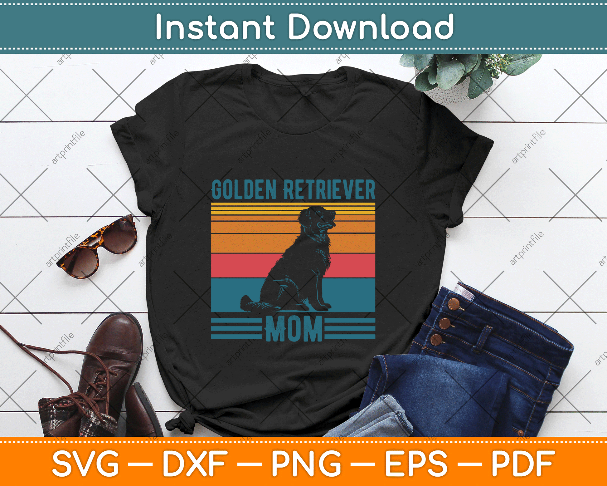 Dog Golden Retriever Mom Vintage Golden Retriever Mom SVG Digital File