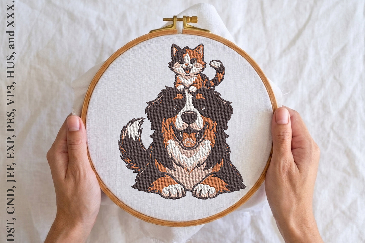 Dog Cat Embroidery Design – Cute Dog & Cat Machine Embroidery Pattern, Adorable Pet Animal Embroidery Design