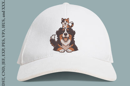 Dog Cat Embroidery Design – Cute Dog & Cat Machine Embroidery Pattern, Adorable Pet Animal Embroidery Design