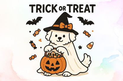 Dog Ghost Trick or Treat Halloween PNG