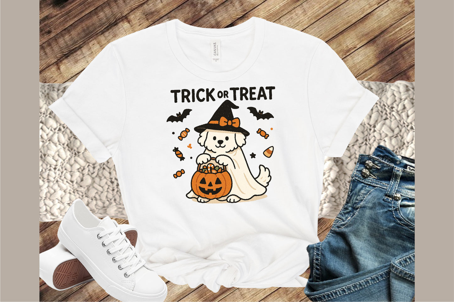 Dog Ghost Trick or Treat Halloween PNG