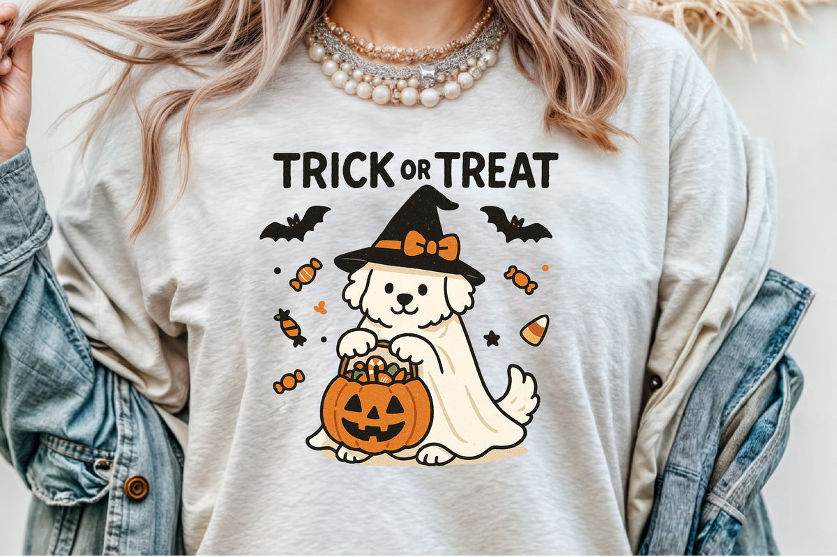 Dog Ghost Trick or Treat Halloween PNG