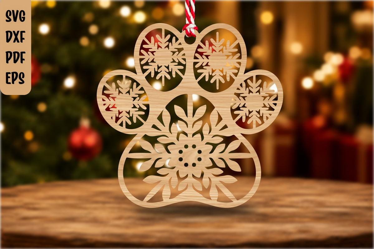 Dog Paw Christmas Ornament Laser Cut SVG