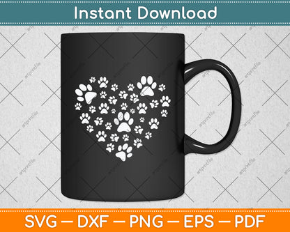 Dog Paw Love Heart Print Svg Digital Cutting File