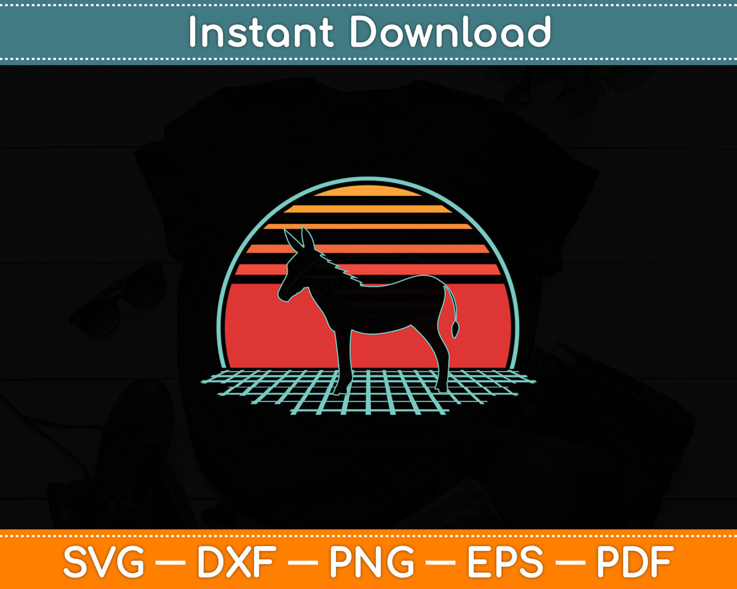 Donkey Retro Vintage 80s Style Animal Lover Gift Svg Digital Cutting File