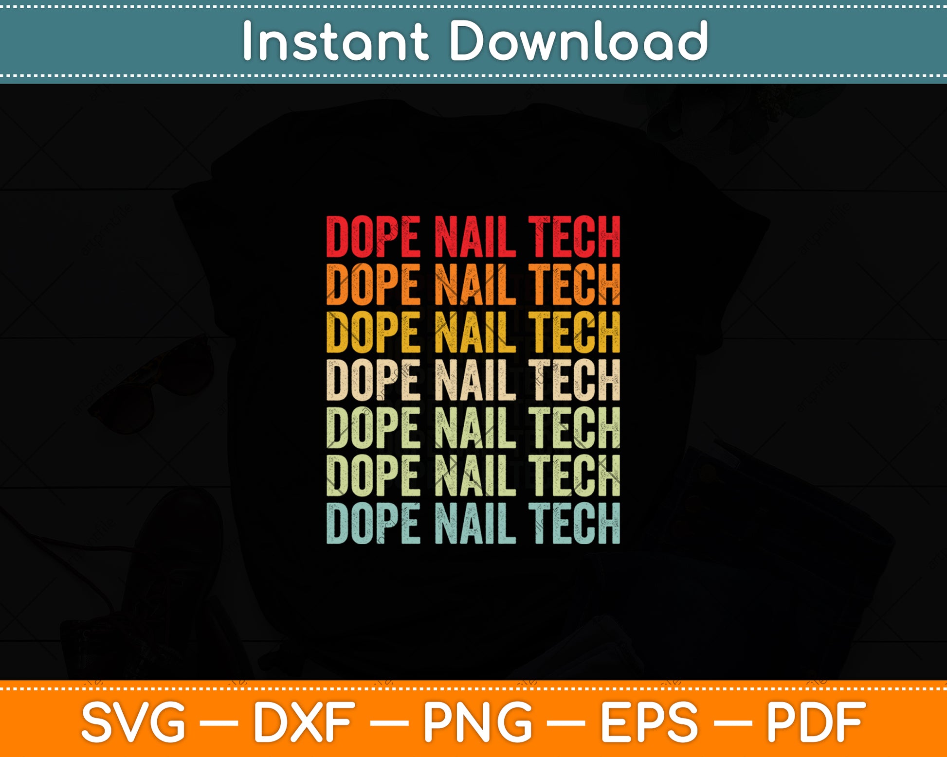 Vintage Retro Dope Nail Tech Svg Png Dxf Digital Cutting File