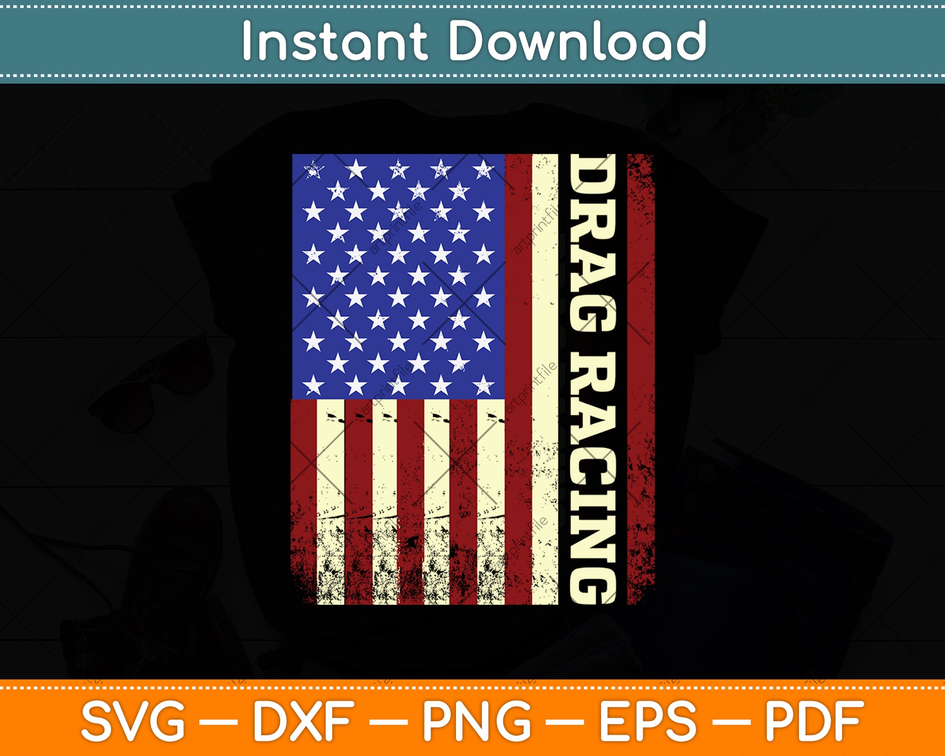 American Flag Drag Racing Funny Racing 4th Of July Svg Digital Cutting File