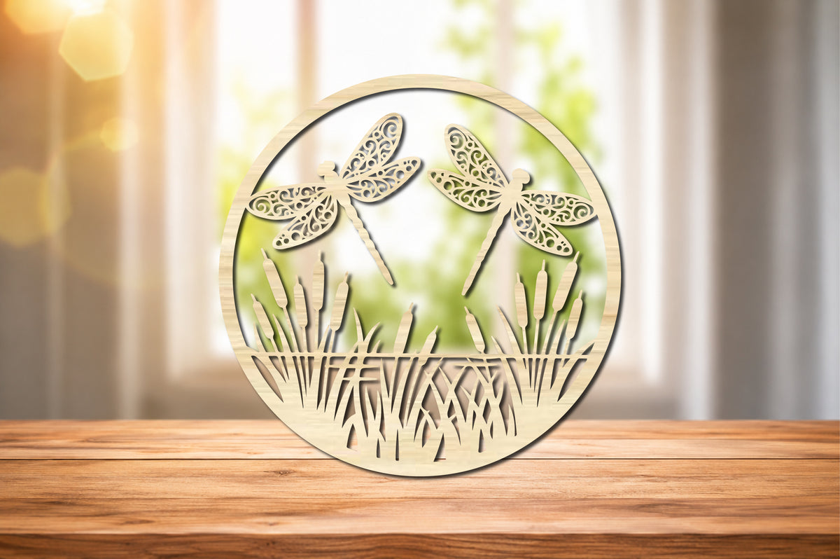 Dragonfly Pond Circle Laser Cut SVG