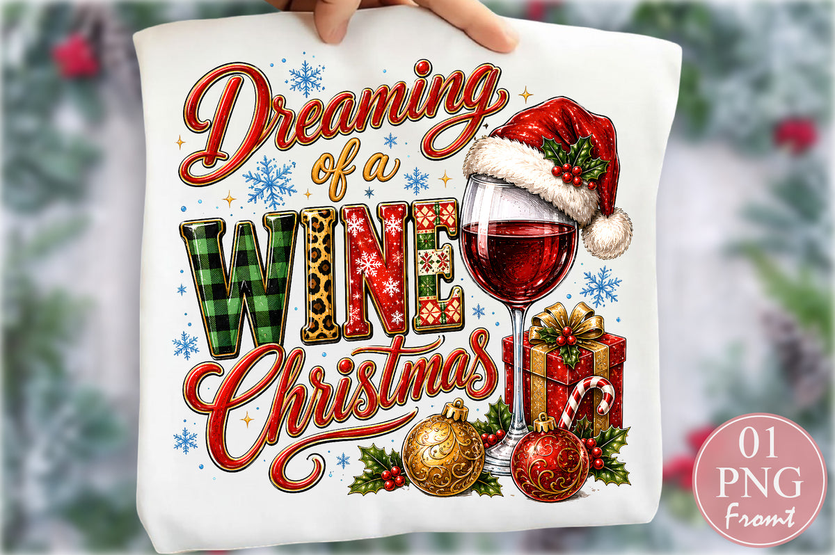 Dreaming of a Wine Christmas PNG Funny Christmas Wine Sublimation Design
