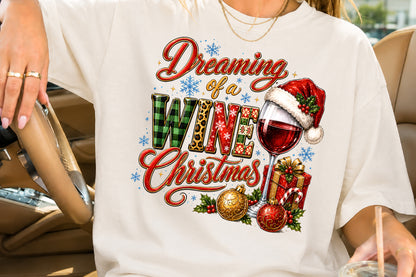 Dreaming of a Wine Christmas PNG Funny Christmas Wine Sublimation Design