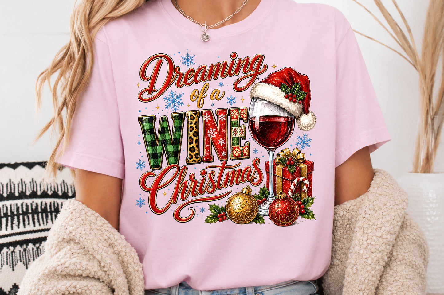 Dreaming of a Wine Christmas PNG Funny Christmas Wine Sublimation Design