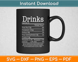 Drinks Nutritional Facts Thanksgiving Christmas Svg Digital Cutting File