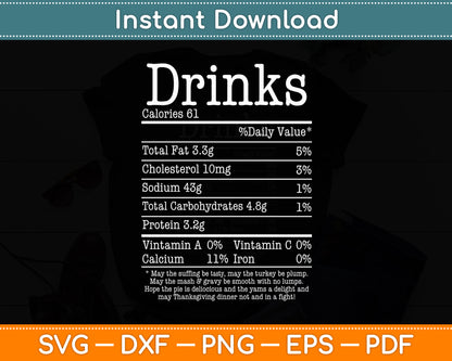 Drinks Nutritional Facts Thanksgiving Christmas Svg Digital Cutting File