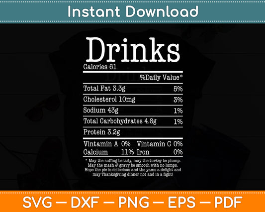 Drinks Nutritional Facts Thanksgiving Christmas Svg Digital Cutting File