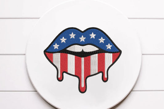 Dripping USA Flag Lips Embroidery Design