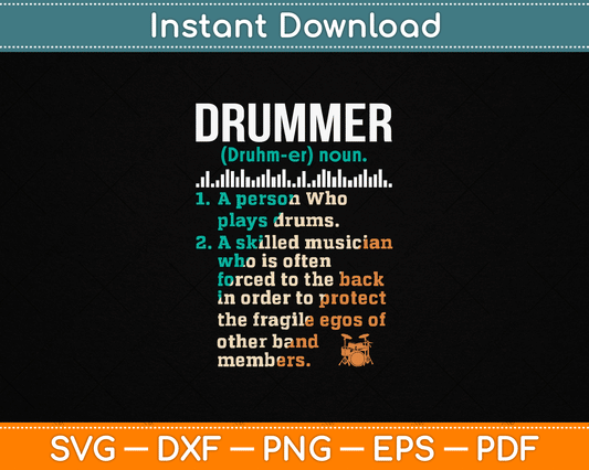 Drummer Definition funny percussionist SVG design for drum player shirts music lover gifts and Cricut craft projects