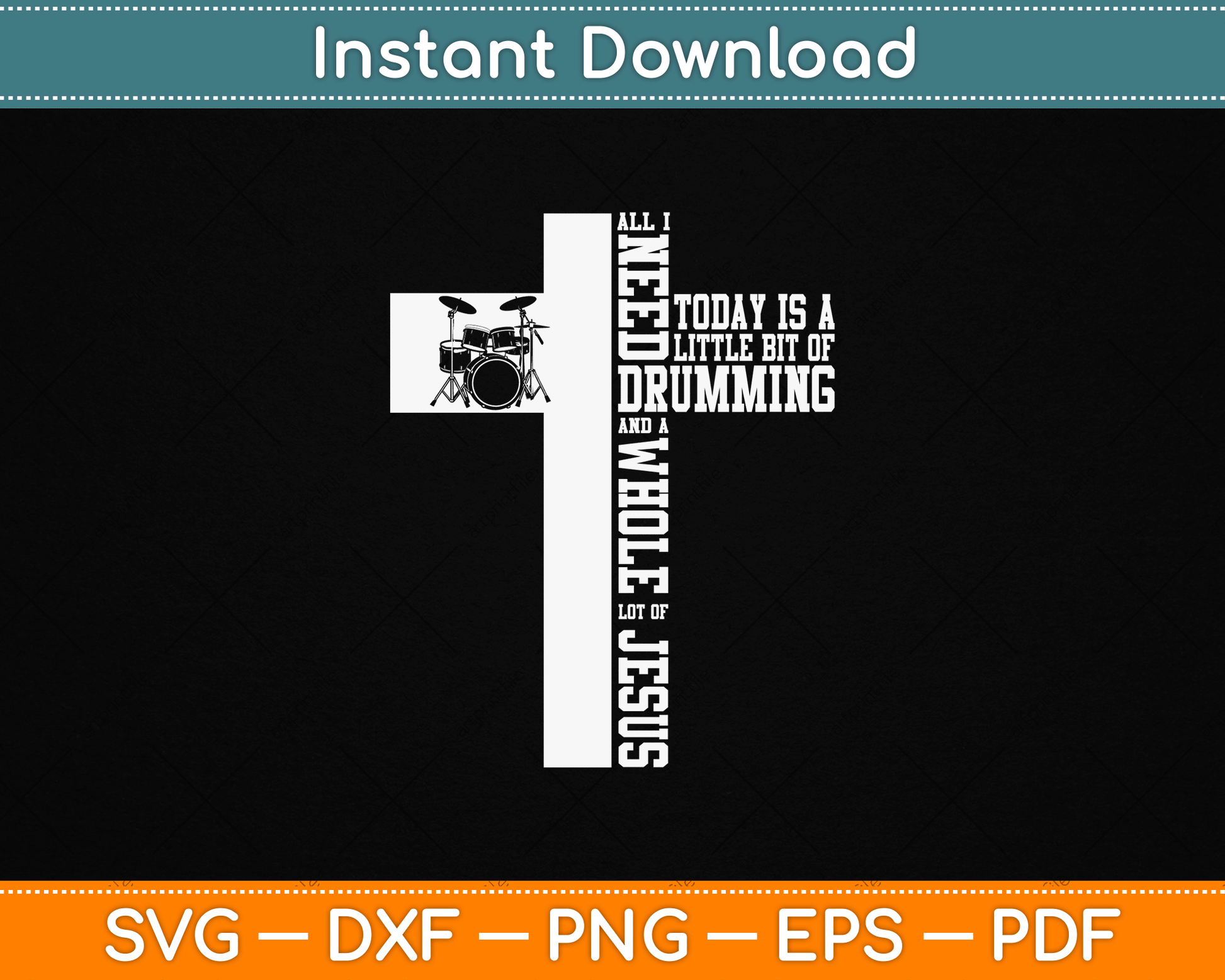 Christian drummer SVG design with drum set Jesus faith cross vintage style for music lover shirts and Cricut projects