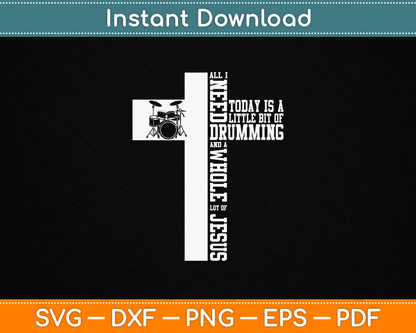 Christian drummer SVG design with drum set Jesus faith cross vintage style for music lover shirts and Cricut projects
