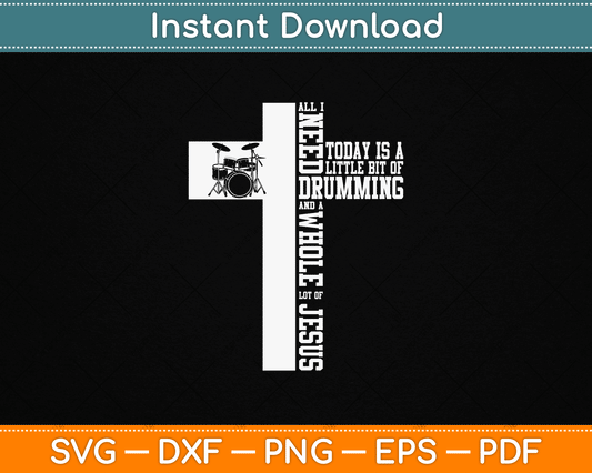 Christian drummer SVG design with drum set Jesus faith cross vintage style for music lover shirts and Cricut projects