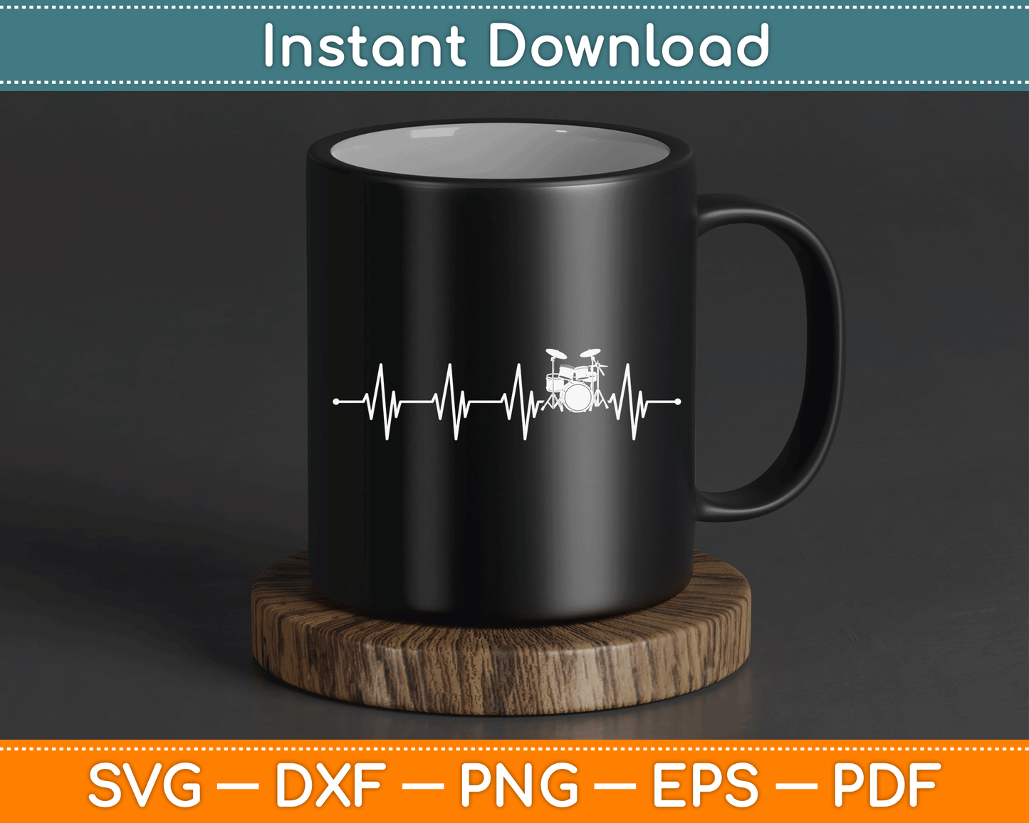 Percussionist heartbeat drum SVG digital design for drum set player t-shirt print