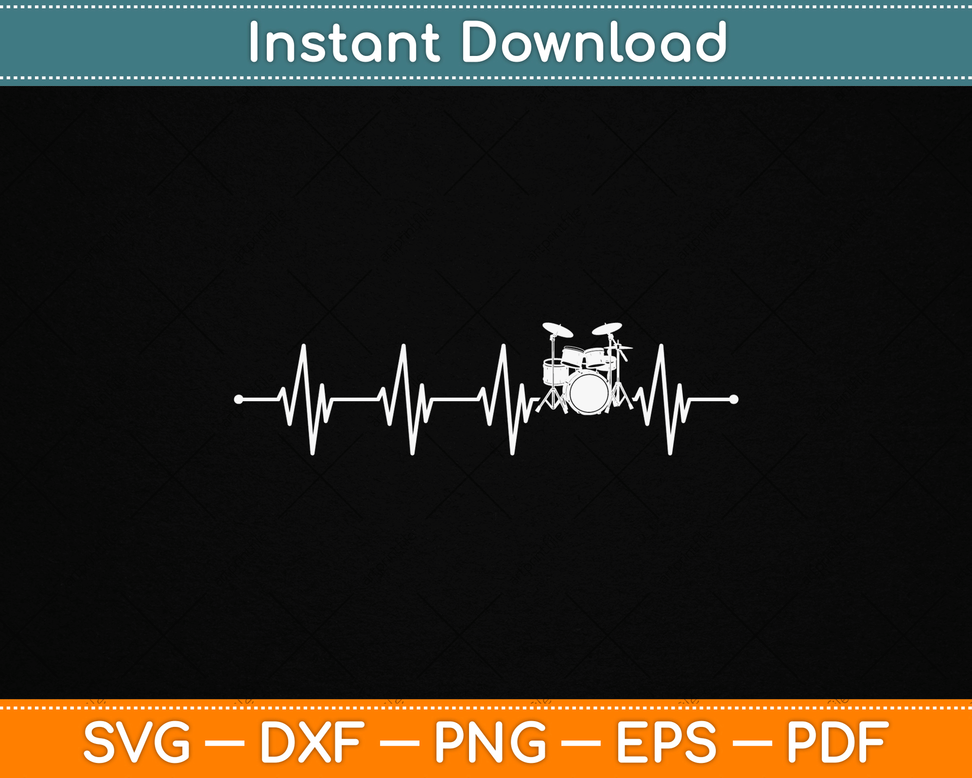 Drums Heartbeat SVG design for drummer and percussionist music lovers digital download file