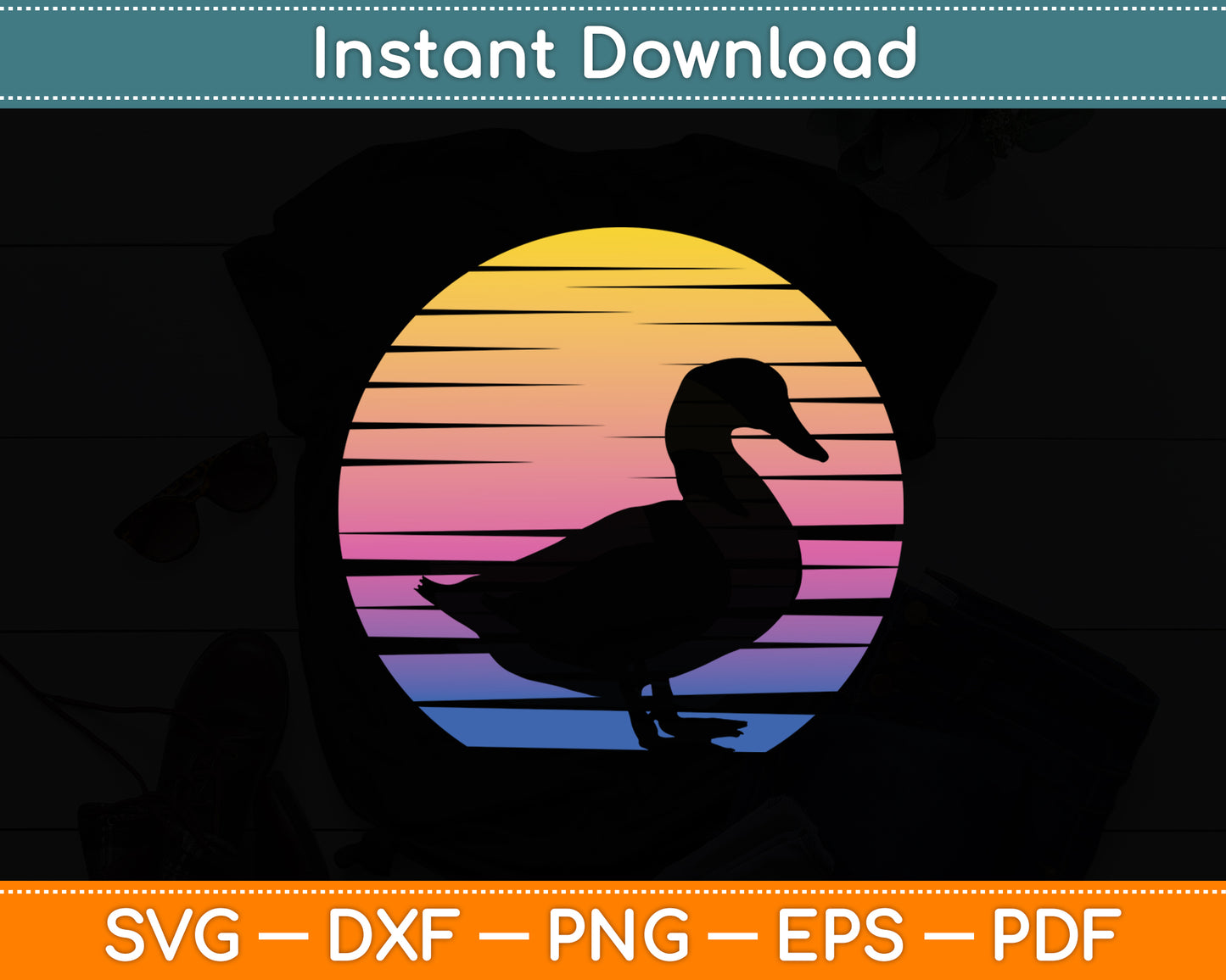 Duck Cute Ducks Retro Vintage Sunset Svg Png Dxf Digital Cutting File