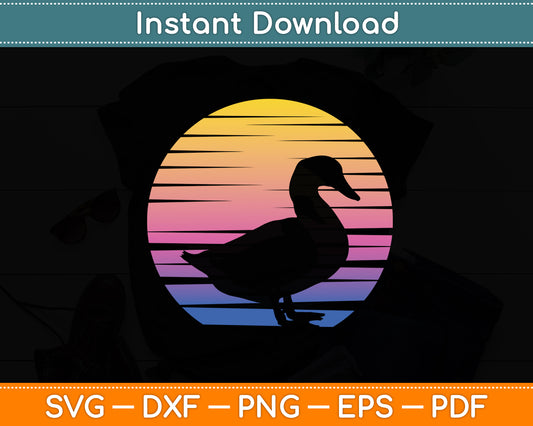 Duck Cute Ducks Retro Vintage Sunset Svg Png Dxf Digital Cutting File