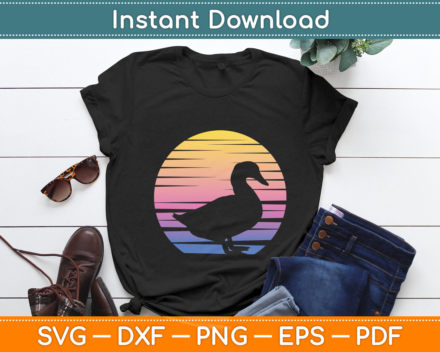 Duck Cute Ducks Retro Vintage Sunset Svg Png Dxf Digital Cutting File