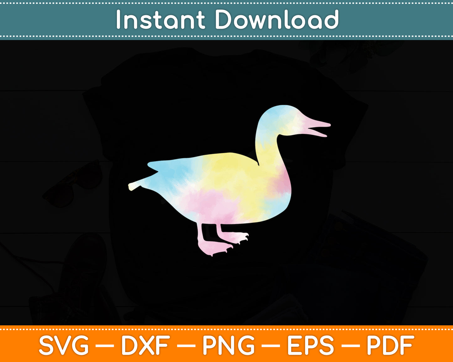 Duck Lover 'Tie Dye Duck' Cute Colorful Retro Duck Svg Png Dxf Digital Cutting File