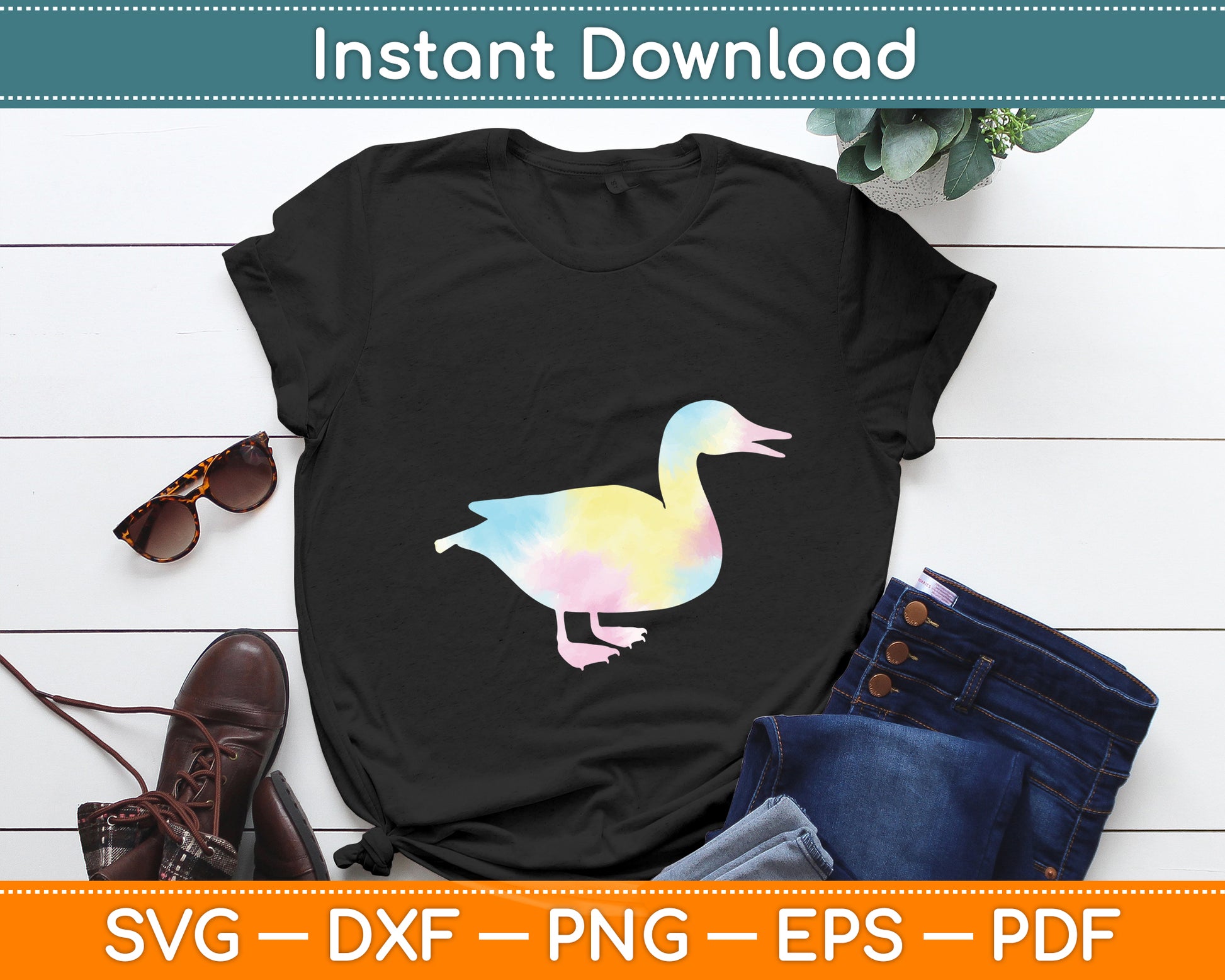 Duck Lover 'Tie Dye Duck' Cute Colorful Retro Duck Svg Png Dxf Digital Cutting File