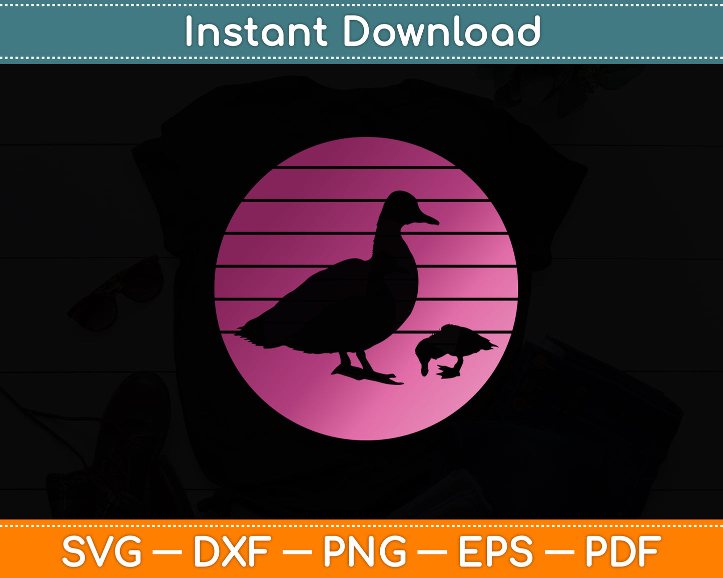 Duck Retro Style Vintage Svg Png Dxf Digital Cutting File