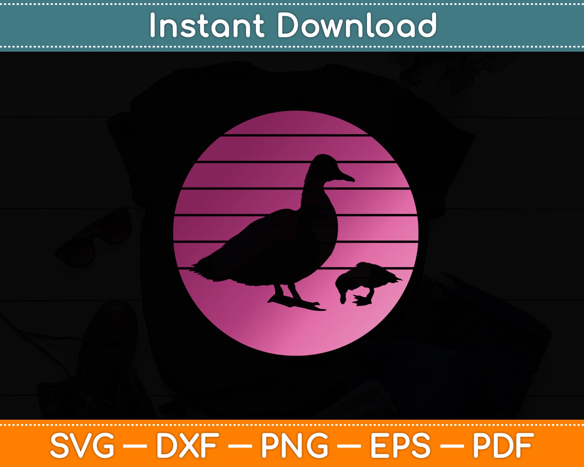 Duck Retro Style Vintage Svg Png Dxf Digital Cutting File