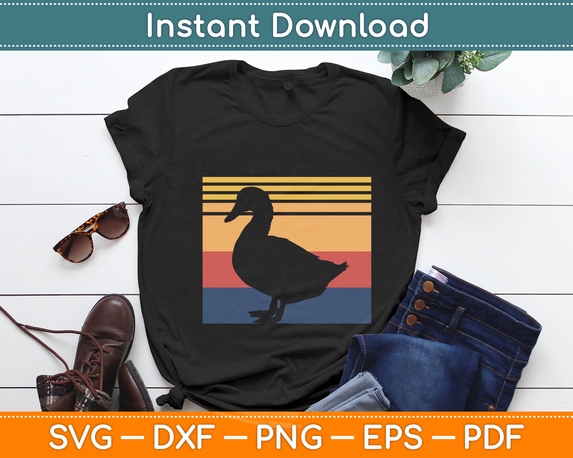 Duck Retro Style Vintage Svg Png Dxf Digital Cutting File