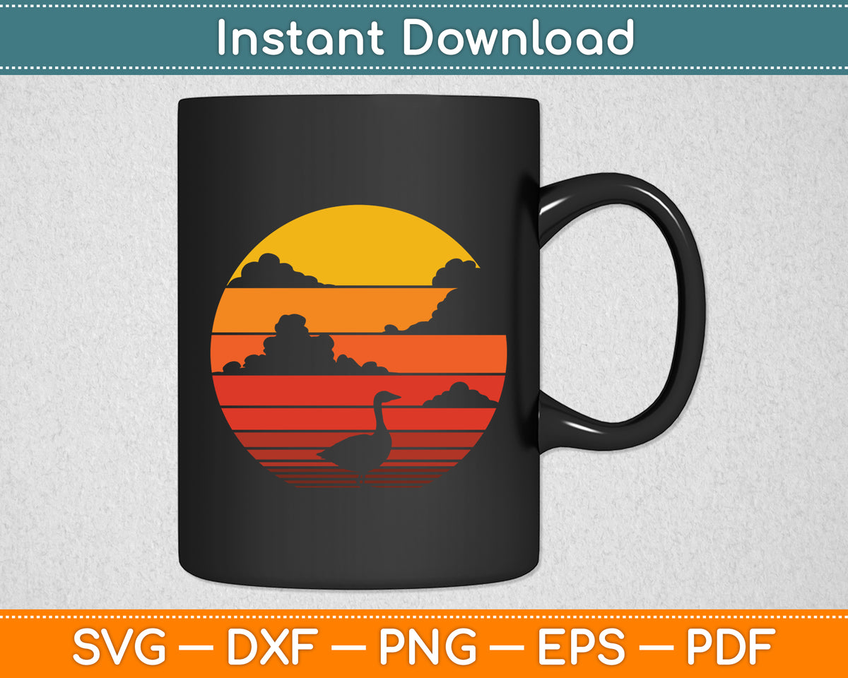 Duck Sunset Retro Style Svg Png Dxf Digital Cutting File