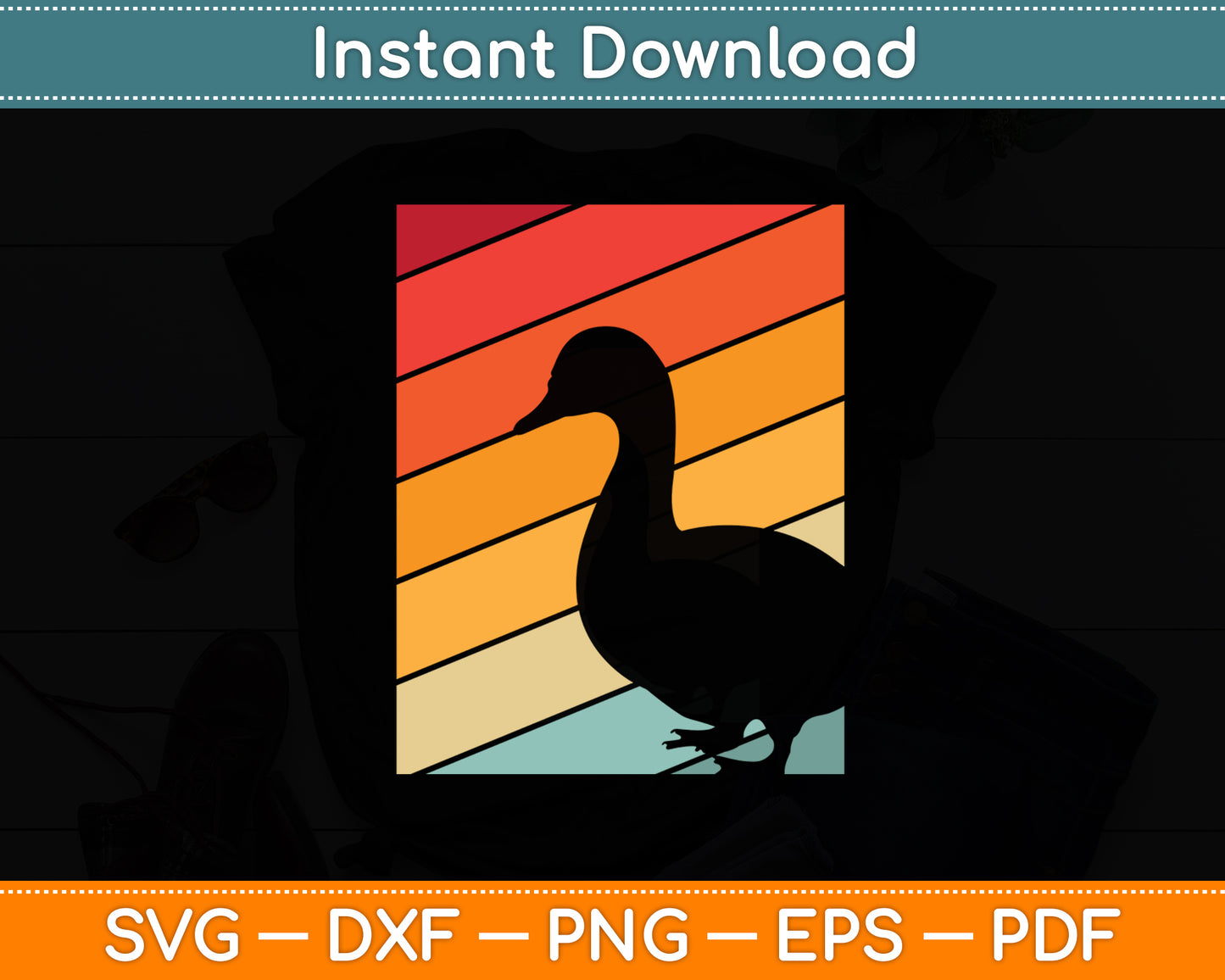 Duck Sunset Retro Style Svg Png Dxf Digital Cutting File