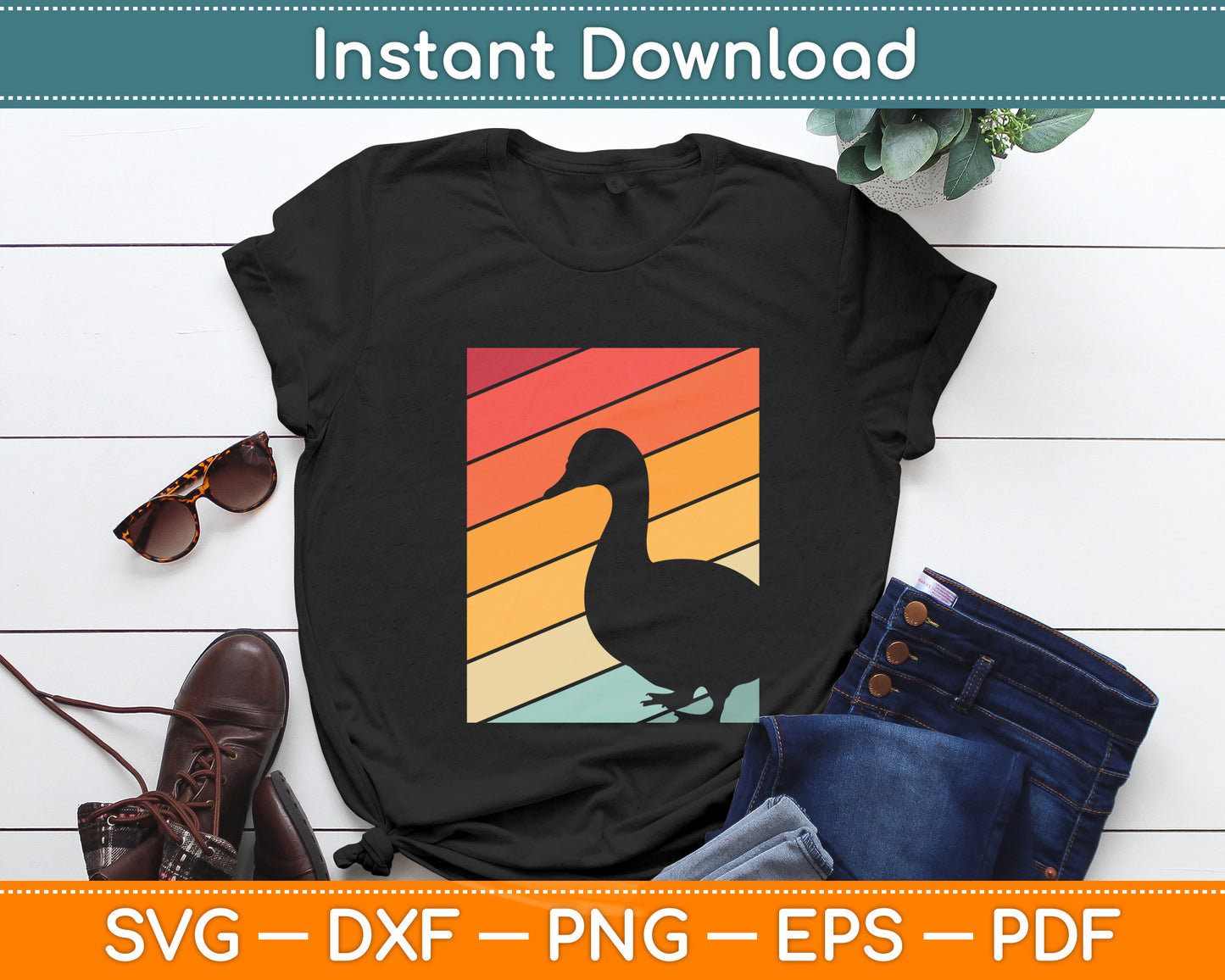Duck Sunset Retro Style Svg Png Dxf Digital Cutting File