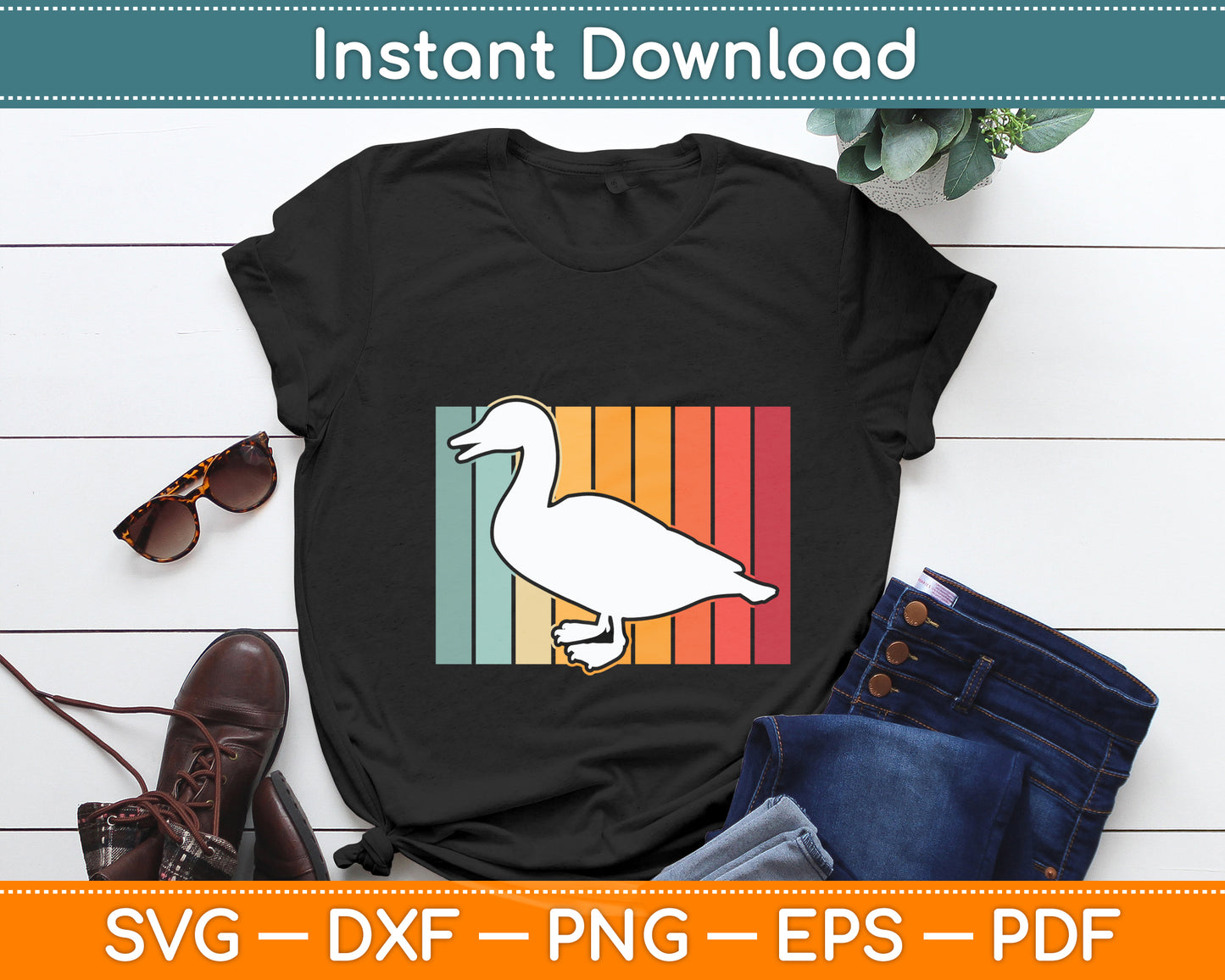 Duck Vintage - Distressed Duck Svg Png Dxf Digital Cutting File