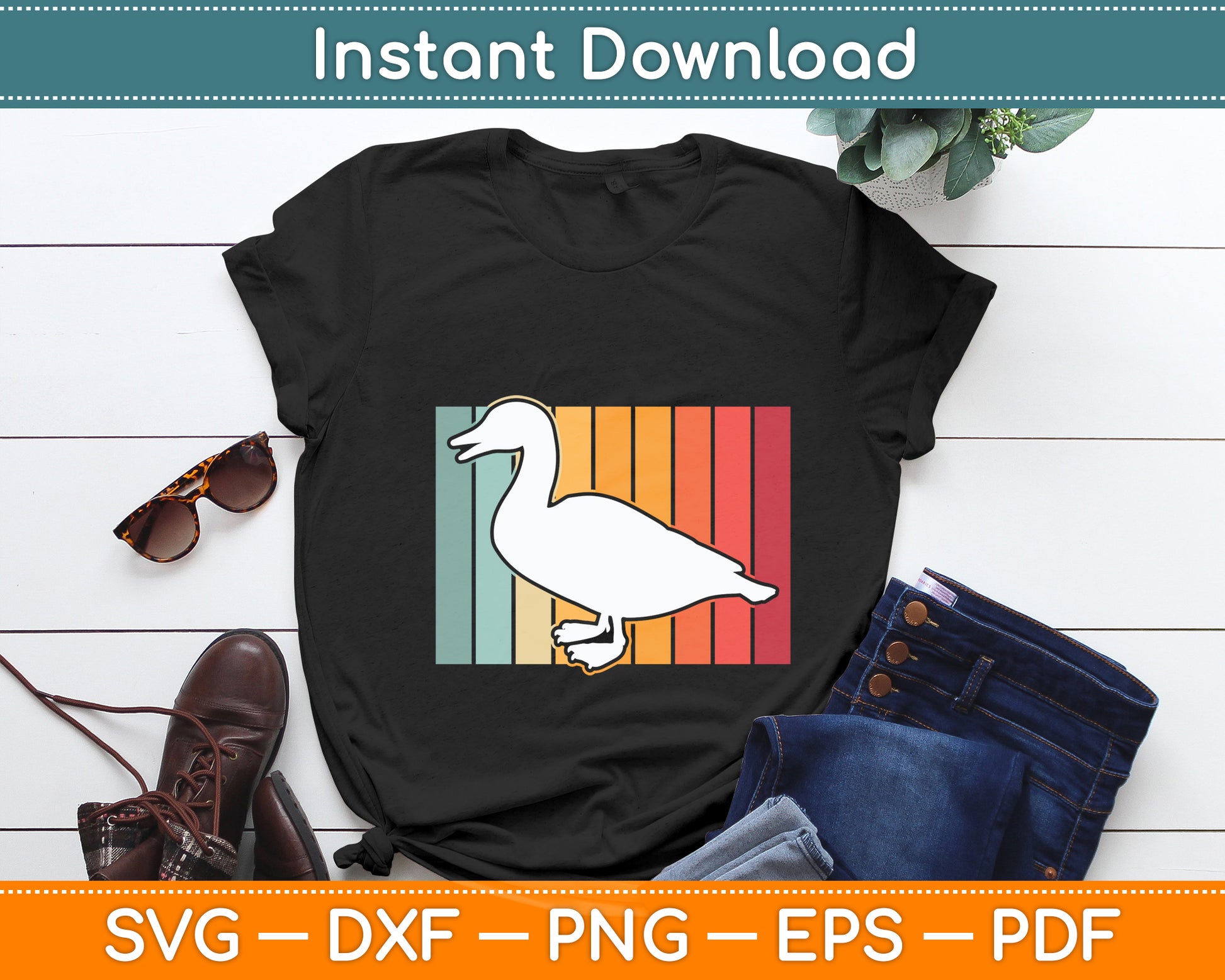 Duck Vintage - Distressed Duck Svg Png Dxf Digital Cutting File