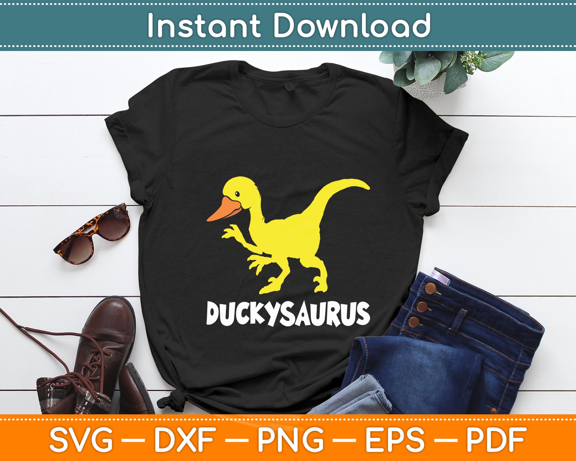 Ducky Saurus Rubber Duck T-Rex Duck Dino Funny Svg Png Dxf Digital Cutting File